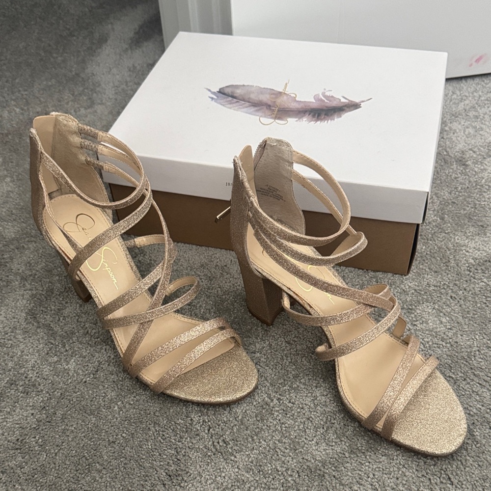 Jessica Simpson Glittery Gold Strappy Heels